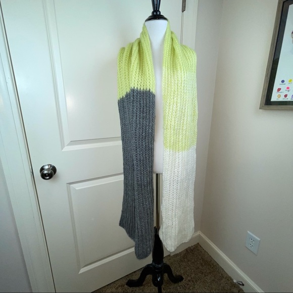 NEW Topshop Chunky Knit Scarf Gray Lime Ivory - Picture 3 of 12